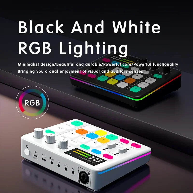 Audio Interface with DJ Mixer Live Sound Card Effects and Voice Changer BT Compatible Mixer For Live Streaming Singing مكسر