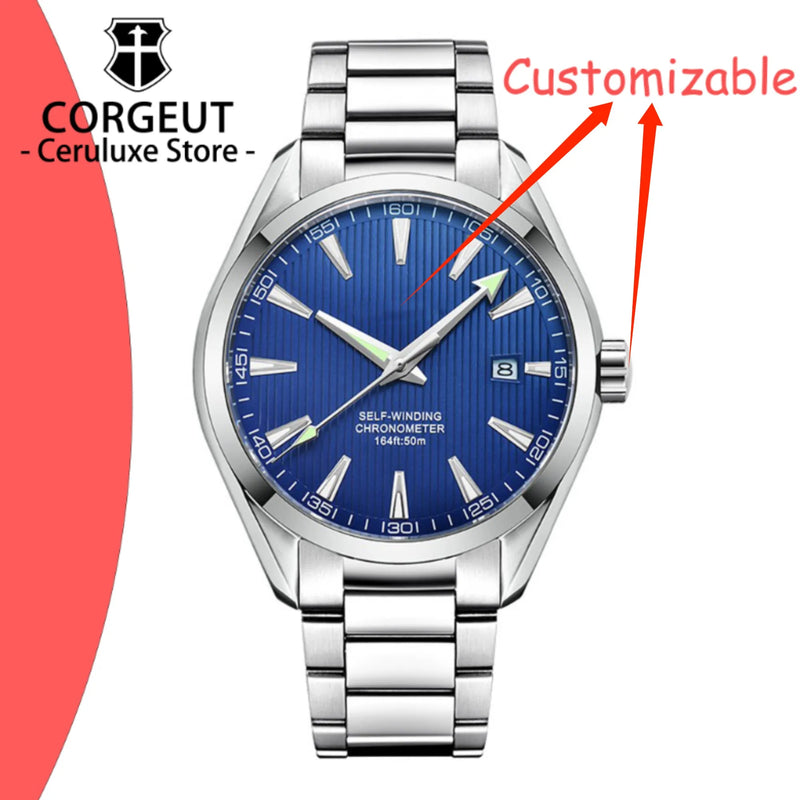 CUSTOM Logo Diy 41mm NH35 Mechanical Automatic Men's Sapphire Crystal Watch Luminous Markings Stainless Steel Waterproof Watches