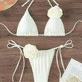 Sexy Flower Bandeau Swimwear Thong Bikini Women Lace-up | SAMAG