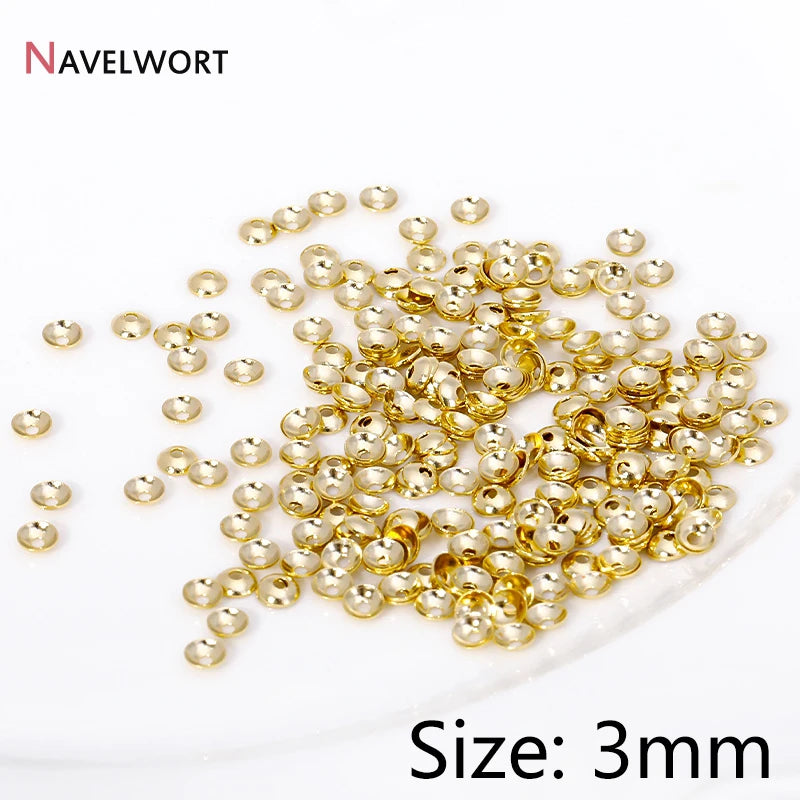 3mm/4mm 14K Gold Plated Brass Tiny Bead Caps For DIY Bracelet Necklace Making Findings Accessories,Supplies For Jewelry