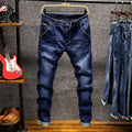 American Elastic Straight Jeans Men Ripped Worn-out | SAMAG
