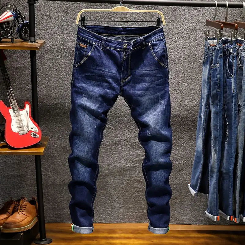 American Elastic Straight Jeans Men Ripped Worn-out | SAMAG
