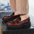 Men Dark Green Patent Velvet Spliced Double Monk Strap Shoes Retro British Platform Loafers Trend Casual Business Slip On Height