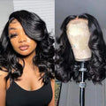 Body Wave Bob Human Hair Wigs 100 Black Bobs Lace Frontal Wigs 13x4 13x6 Glueless Lace Wig 7x5 Closure Raw Peruvian Black Wig