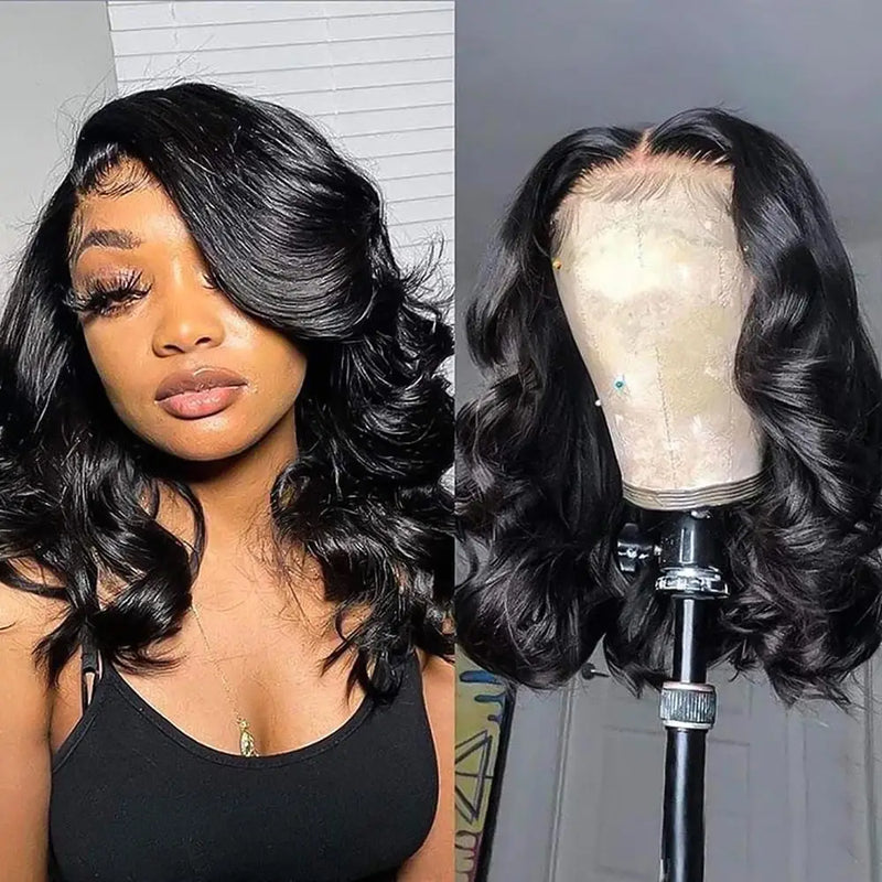 Body Wave Bob Human Hair Wigs 100 Black Bobs Lace Frontal Wigs 13x4 13x6 Glueless Lace Wig 7x5 Closure Raw Peruvian Black Wig