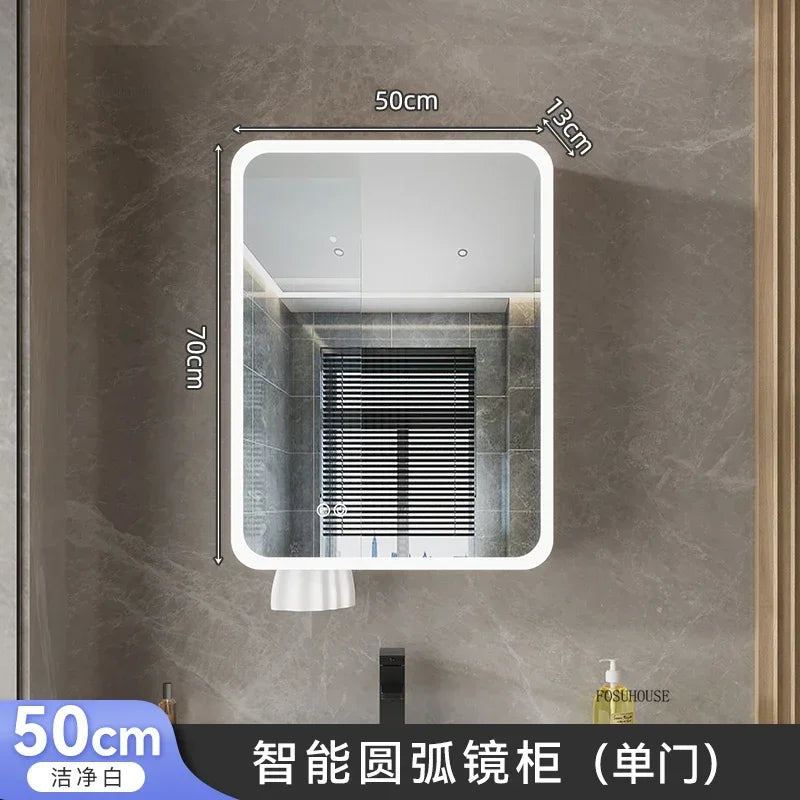 Minimalist Modern Arc-shaped Smart Bathroom Mirror Cabinets Home Furniture Wall-mounted Bathroom Mirror Cabinet with Lighting b