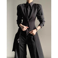Black Suit Jacket Long Waist-Cinching Men's Vest Youthful Style V-Neck Single-Button Closure Pure Color Trendy Autumn Wear