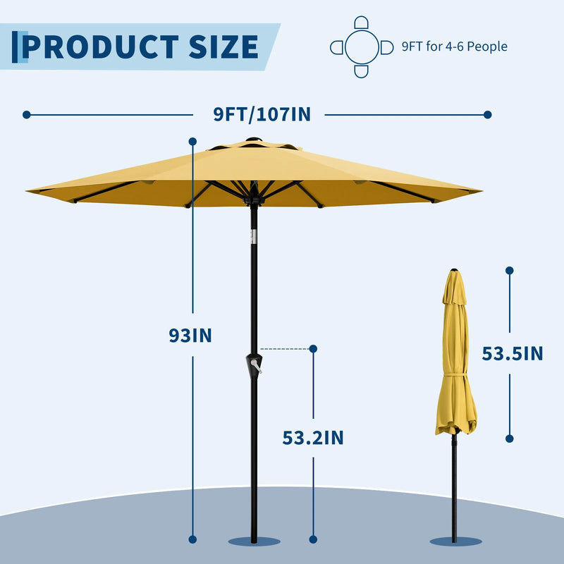 9FT Patio Market Umbrella, UPF 50+ UV Protection Outdoor | SAMAG