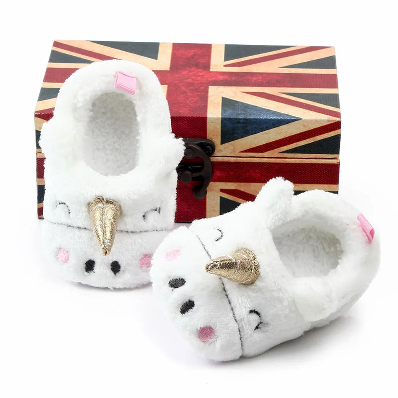 Cute Baby Girl Boy Indoor Warm Cotton Shoes Unicorn Home Slippers Spring Autumn Plush Soft Sole Non-slip Infant Prewalker Shoes