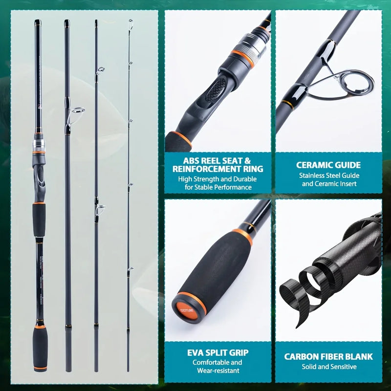 Goture 4pcs Fishing Rod And Reel Set,Includes a Carbon Fiber Rod, Aluminum Alloy Reel,And 2 Spools of Fishing Line,Fishing tools