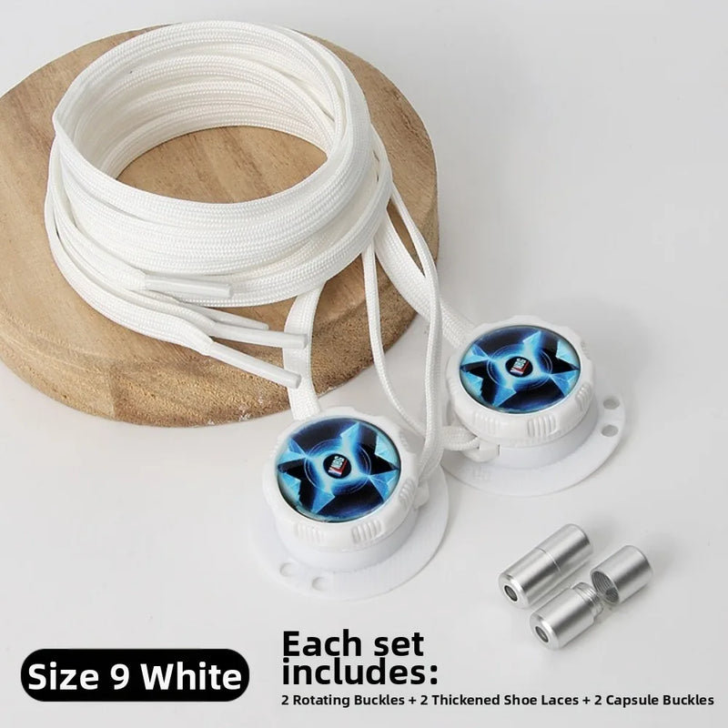 1 Pair Wide Flat Design No-Tie Shoelaces Rotating Buttons Quick-Adjust Quick-Adjust Laces Casual No-Tie Flat Laces Sports Shoes