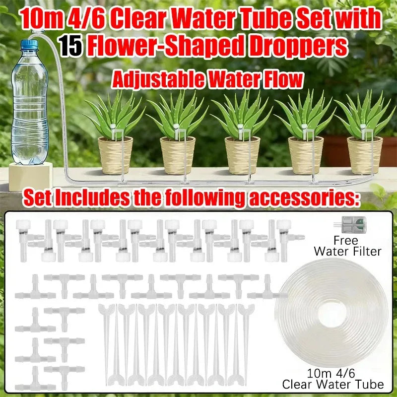 4/7mm Micro Drip Irrigation Kit 2-20m Adjustable Automatic Watering System for Garden Greenhouse Flower Beds Potted Plants
