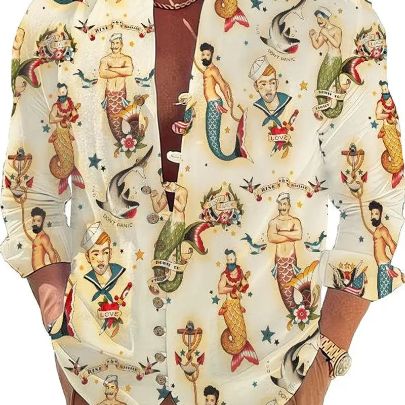 New men's Long Sleeved Shirt With Gold 3D Turtle Print | SAMAG