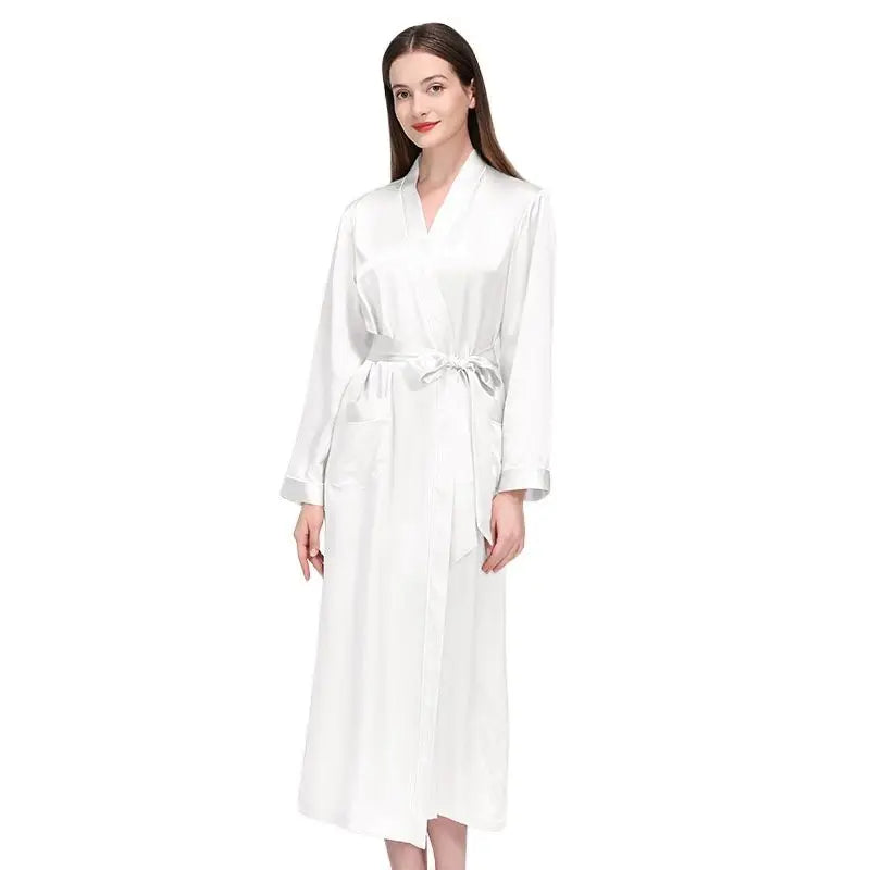 Birdtree 19 Momme 100%Pure Silk Long Robe for Women Silky Sleepwear Ladies Elegant Nightgown Natural Pajamas P36089QM