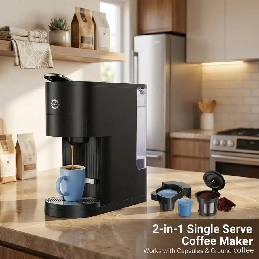 3 In 1 Coffee Capsule & Ground Coffee Brewer, 30 Oz Removable Water Tank, 4 Brew Sizes 6-12 Oz, Self-Cleaning Fast Heating Coffe
