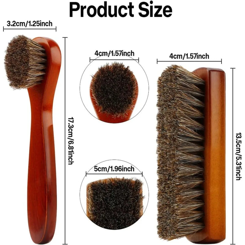 2 Pc Horsehair Shoe Brush Set, Professional Leather Boot Cleaning Brushes for Polishing & Conditioning, Horse Hair Shoe Care Kit