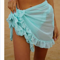 Women Swimsuit Bikini Cover-Ups Skirt Summer Solid Color Beach Wrap Skirt Swimwear Female Ruffles Trim Lace Up Sarong Cover Ups