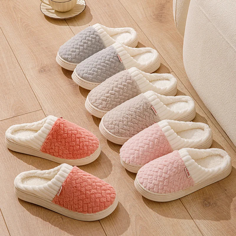 Faux Rabbit Fur Slippers for Women & Men - Plush Winter House Shoes with Thick Sole, Cloud Comfort Couple Slides for Indoor Home