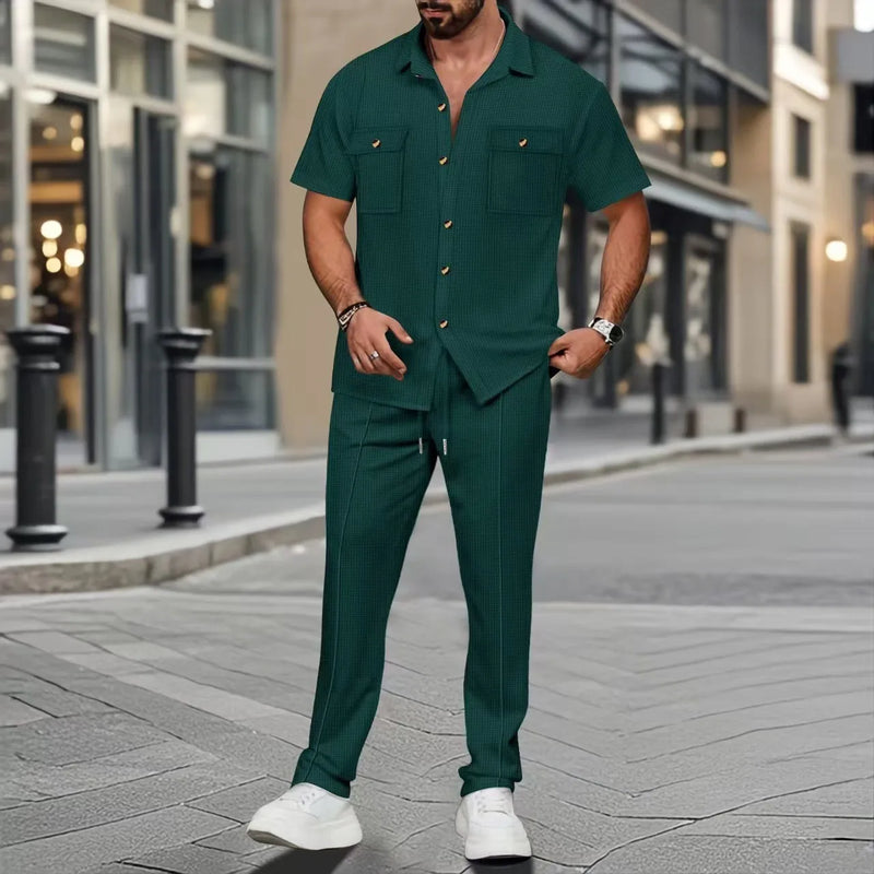 Cross-Border Men's Summer New Solid Color Button-Up | SAMAG