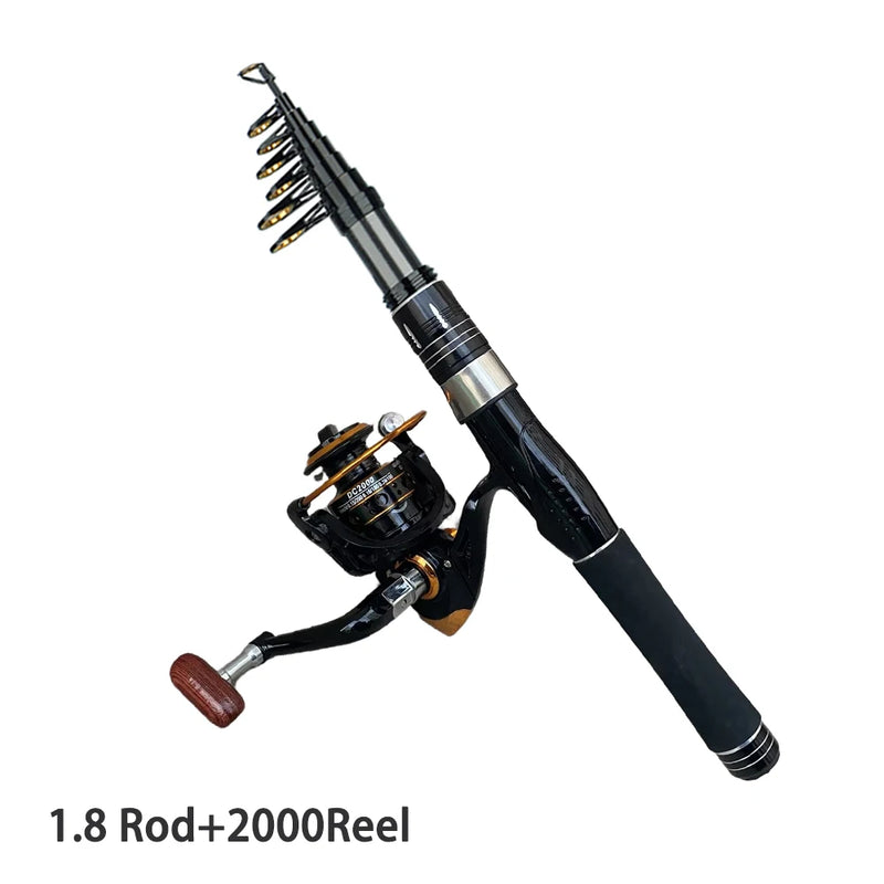 1.5/1.8/2.1/2.4M Fishing Rod Reel Set Ultra Light Carbon Fiber Rod and 5.2:1 Gear Ratio Reel Travel Sea Freshwater Fishing Set