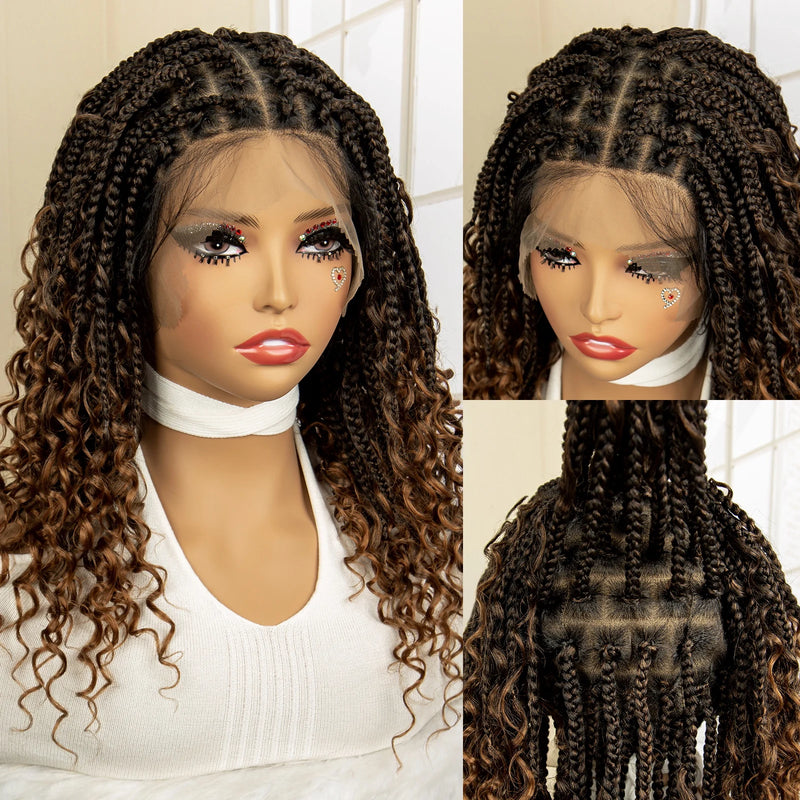 14 Inches Short Burgundy Box Braided Wigs Full Lace Synthetic Boho Braids Wig for Women Ombre Color Braided Wigs