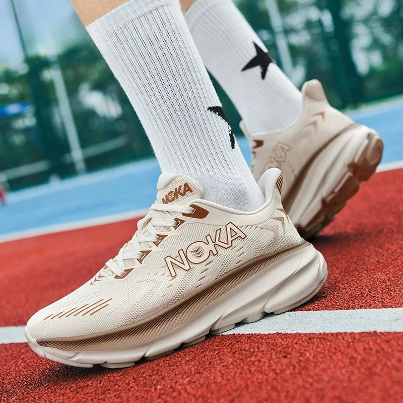 Men's Carbon Plate Running Shoes Breathable Lightweight Marathon Athletic Nonskid Elastic Sports Sneakers