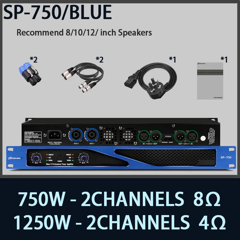 FUHAM SP-750 Class D Digital Power Amplifier 750W 8Ω 2 Channel 1U Lightweight Pro Audio Amp for DJ Stage Performance