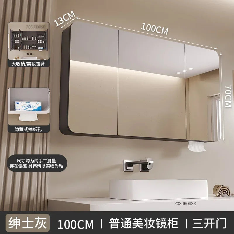 Minimalist Modern Arc-shaped Smart Bathroom Mirror Cabinets Home Furniture Wall-mounted Bathroom Mirror Cabinet with Lighting b