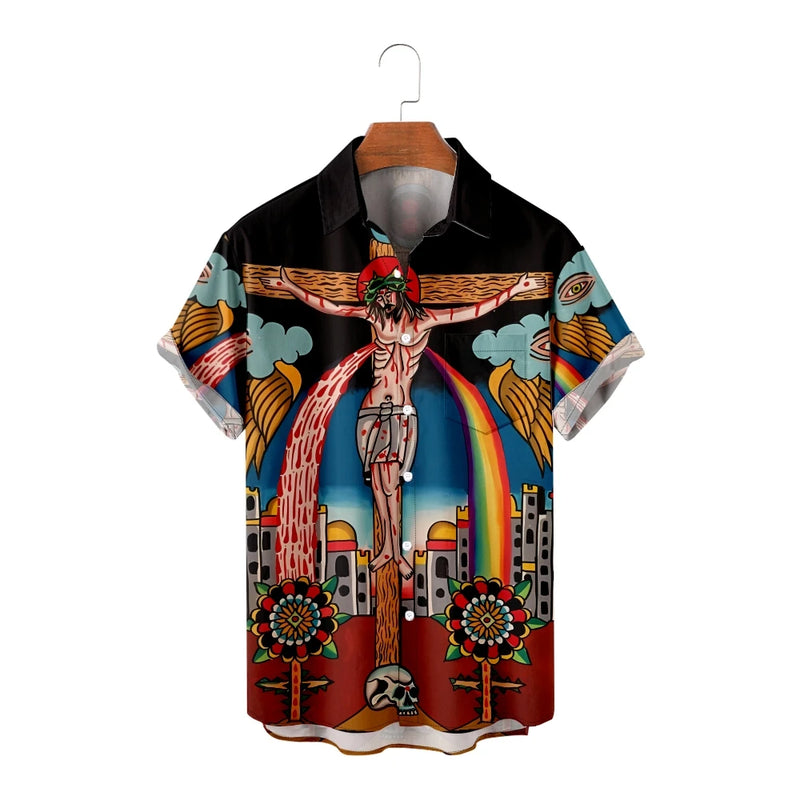 God Jesus Mary Hawaiian Shirts For Men's Crucified | SAMAG