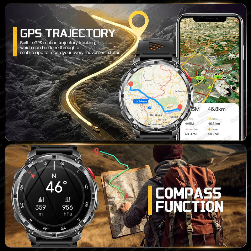 2026 New T-Rex3 Pro 1100mAh Battery Smart Watch GPS Path 5ATM Waterproof Sports Run Tracker Outdoors Compass Military Smartwatch
