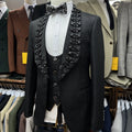 Gorgeous Sparkly Beaded Men's Suit Set 3 Pieces Banquet Party Wear,Black Jacquard Slim Fit Suits For Men Wedding Groom Sets