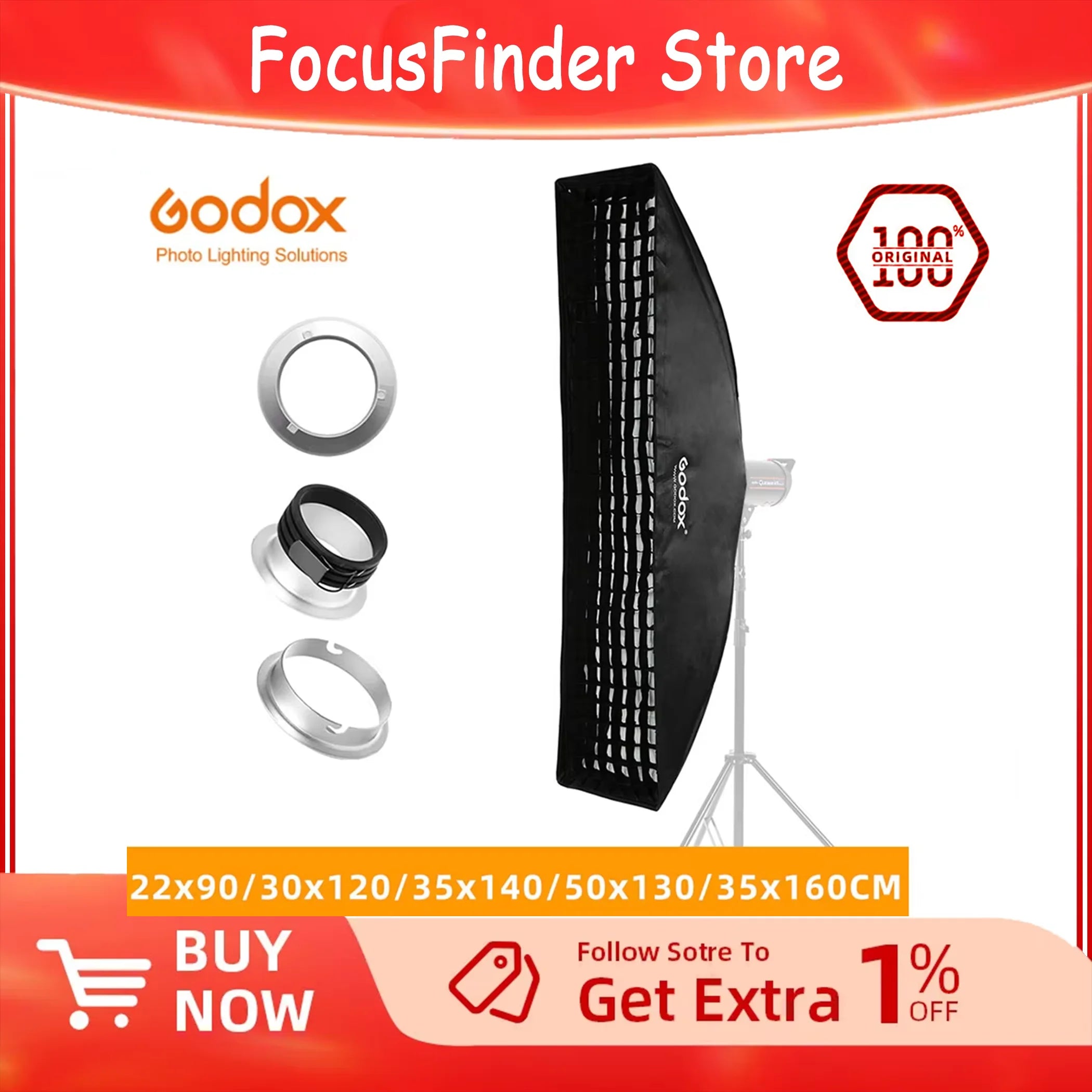 Godox 22x90cm 30x120cm 35x160cm Rectangle Strip Honeycomb Grid Softbox for Bowens Mount Softbox Elinchrom Studio Flash