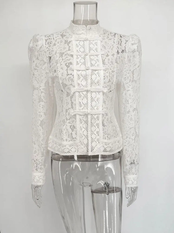 Tossy Summer Lace Printed Shirts Tops Female Hollow Out - View 10 | SAMAG