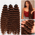 Brown Deep Wave Crochet Human Hair Extensions Miracle Knots Feather Soft Braiding Hair for Black Women Pre Looped Lightweight Reusable Hair with Natural Shine Full Volume for Boho Braids and Protective Styles