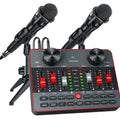 Tenlamp Podcast Equipment Bundle, All-in-One Audio Interface DJ Mixer with 2 Condenser Microphones, Recording Studio Kit Live Sound Card for Singing Broadcast, Live Streaming, Gaming for PC Smartphone Laptop Computer Vlog Rec