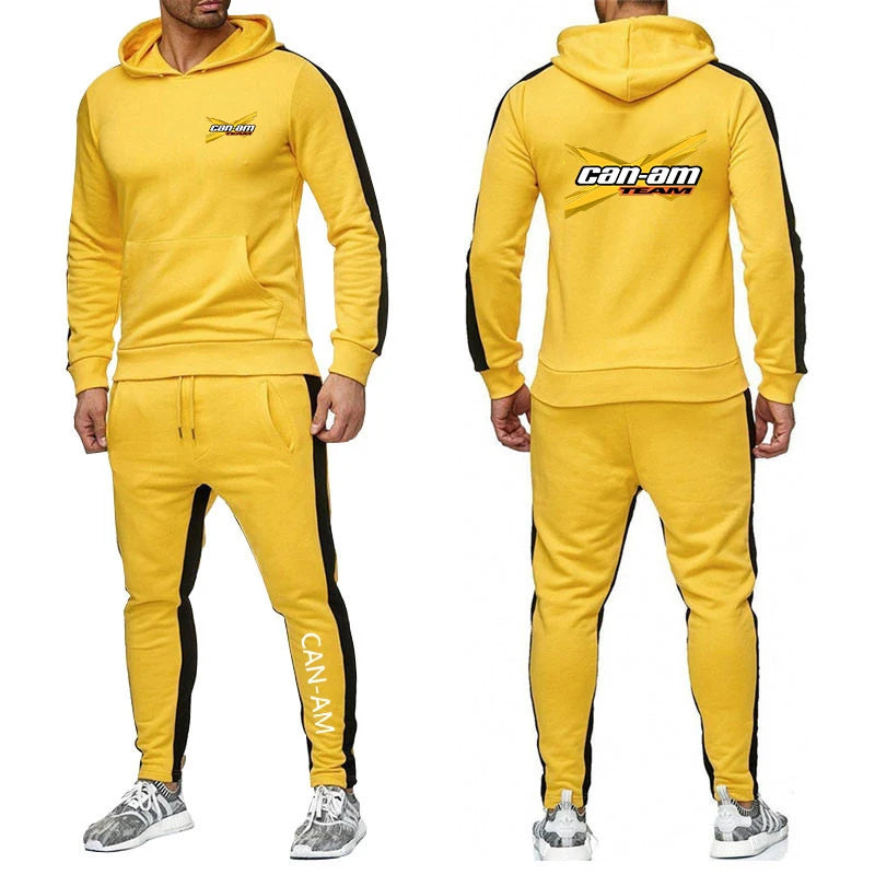 Spring Autumn CAN - AM BRP Logo Print Casual Long Sleeve Hoodies+Jogger Sweatpants Suit Men's Solid Color - View 5 | SAMAG