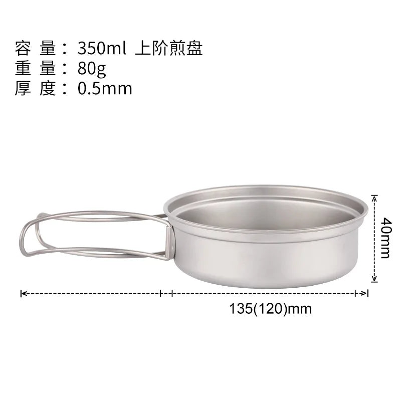 Camping Titanium Fry Pot 350ml 500ml Ultralight Cooking Pan Small Folding Handle