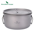 Boundless Voyage Camping Cooking Pot Multifunctional Titanium Steamer Soup Pot Frying Pan Set with Lid Outdoor Mess Kit Ti2057C