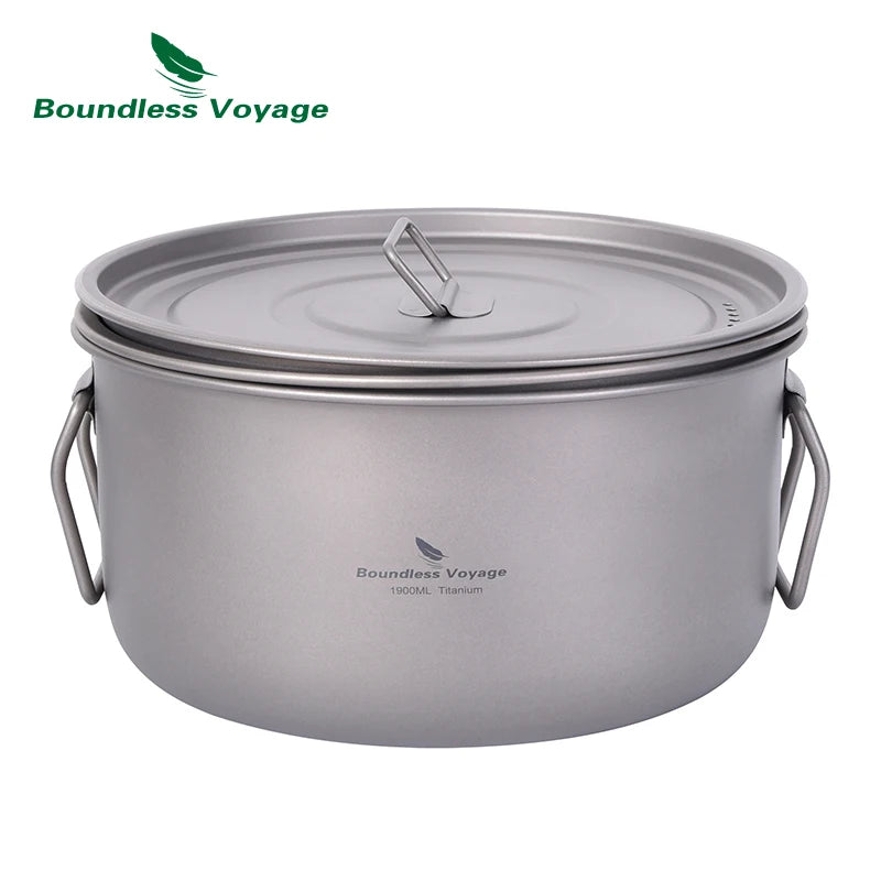 Boundless Voyage Camping Cooking Pot Multifunctional Titanium Steamer Soup Pot Frying Pan Set with Lid Outdoor Mess Kit Ti2057C