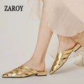 Woven Mules Outdoor Slippers Summer Beach Casual Slides Shoes Point Toe Low Heel Sandals Women Muller Zapatos Big Size 43 мюли 뮬