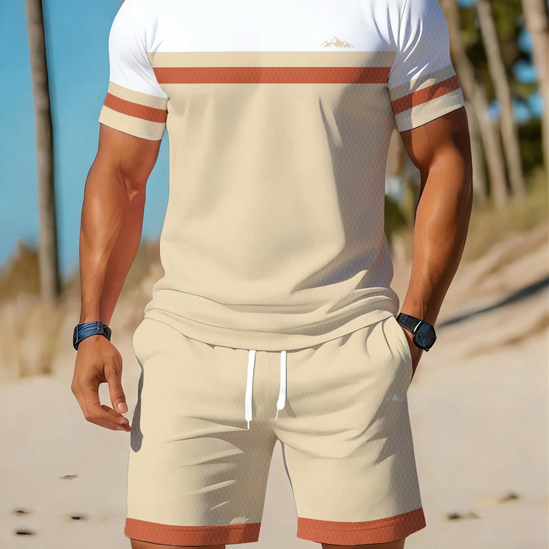 Casual Holiday Beach Men's T - shirt And Shorts 2 Pieces Sets Summer Suit Clothing Stripe Print Sleeve Tee - View 9 | SAMAG
