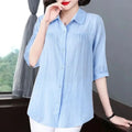 Fashion Lapel Solid Color All - match Half Sleeve Shirt - View 3 | SAMAG