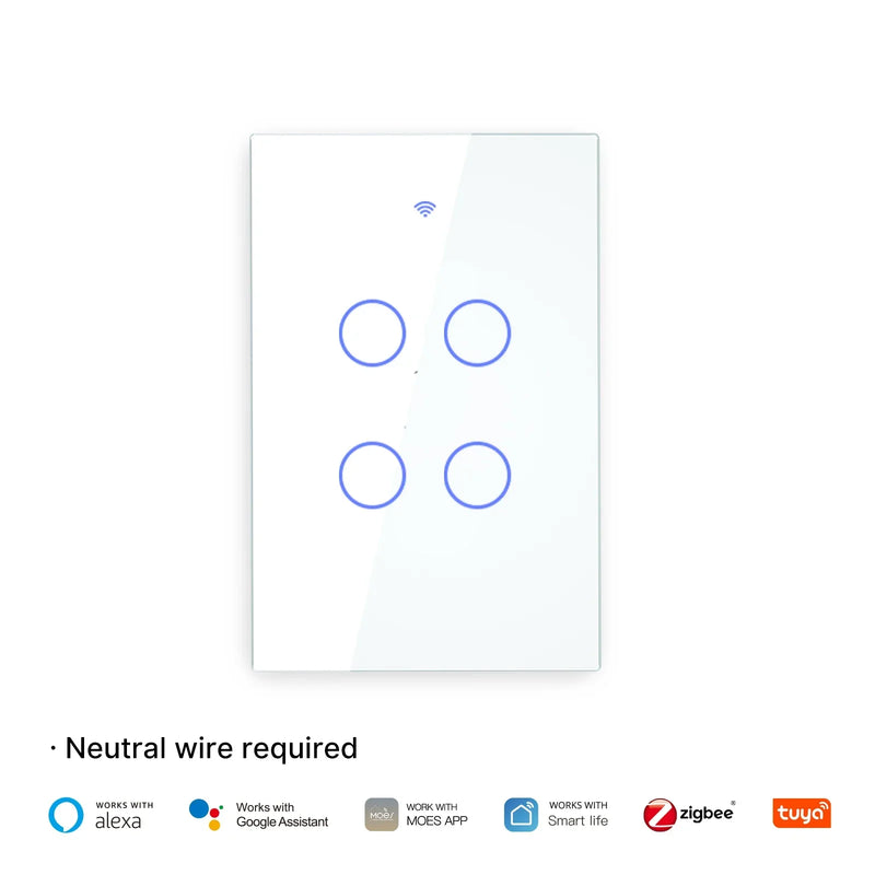 MOES Tuya ZigBee Light Switch Touch Glass Panel Fireproof Neutral Wire Required Remote Control Work With Alexa Google Home