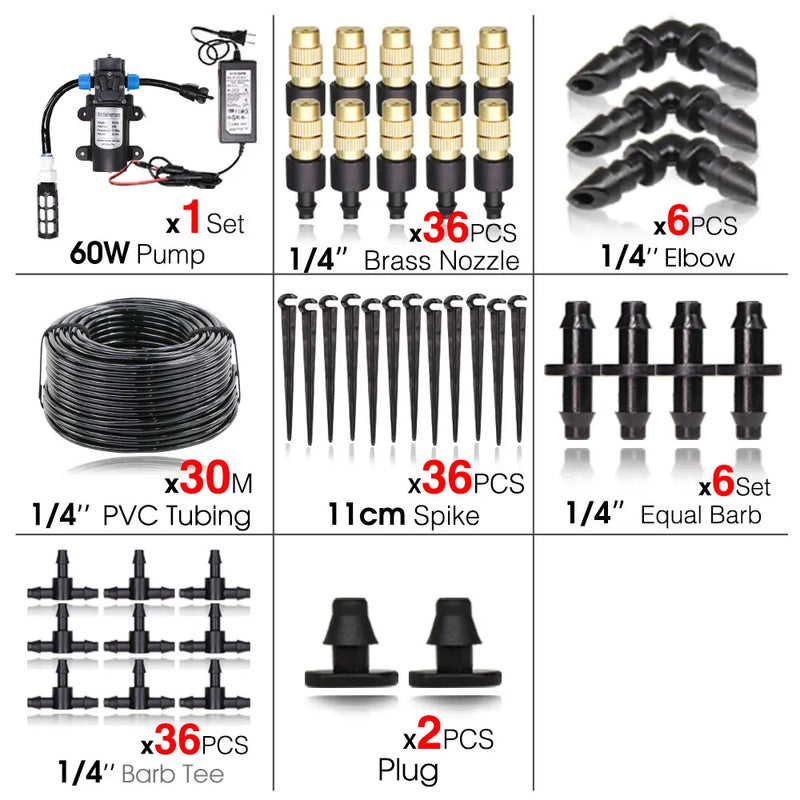 45/60/80/100W Self-Priming Pressurize Water Pump Drip Watering System Garden Greenhouse Automatic Misting Cooling Irrigation Kit
