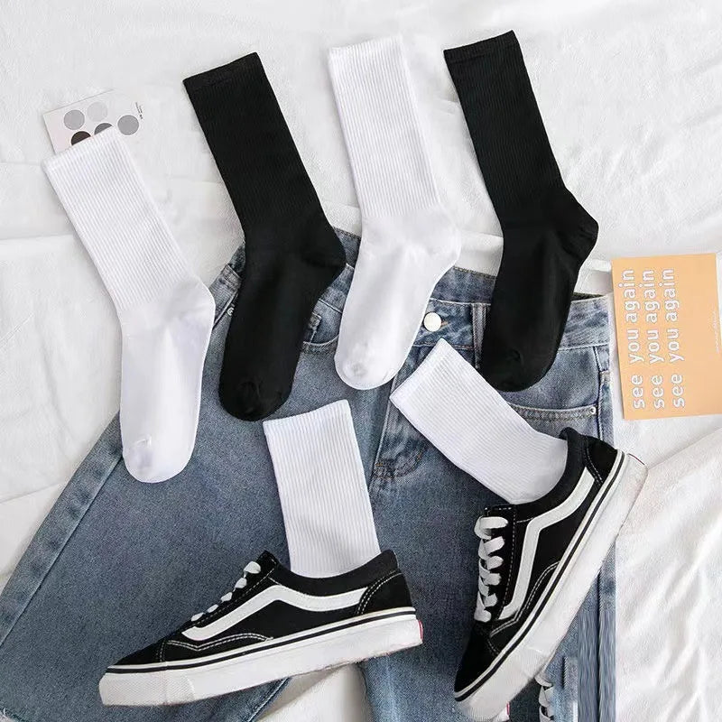 6 Pairs Middle Tube Socks For Men Solid Colour In White | SAMAG