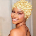 Brazilian Human Hair Wig Short Pixie Cut with Bang Loose curly Hair for Daily Wear Women Full Machine Wig