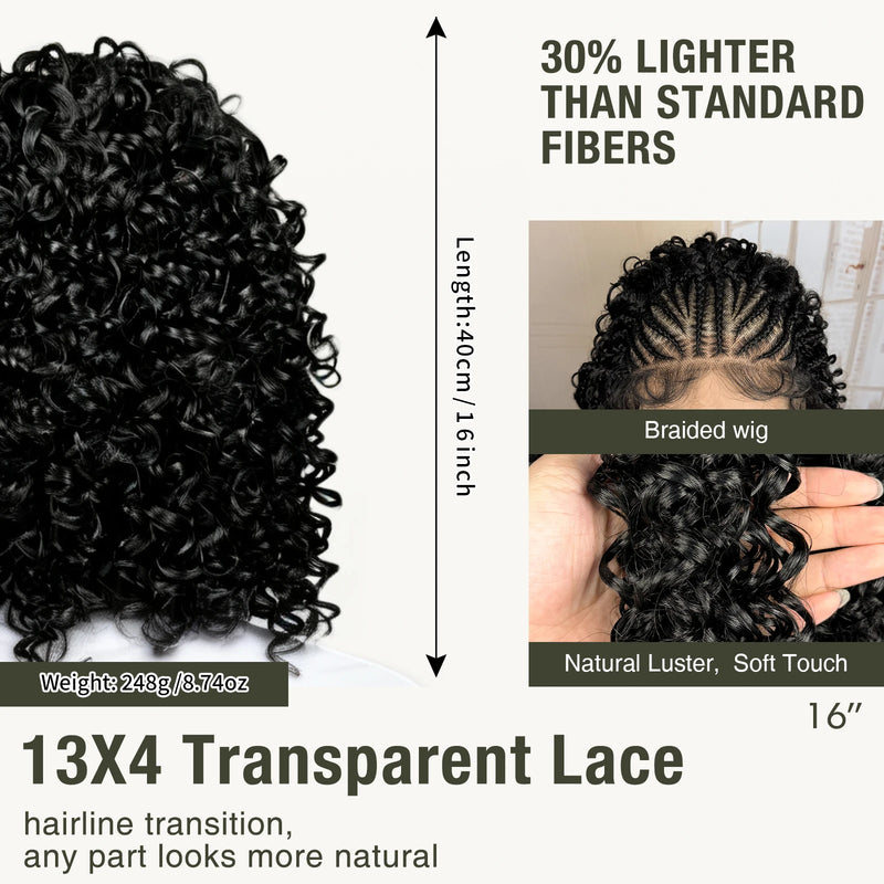 16inch African Braided Hair Wigs Synthetic 13x4 Lace Frontal Cornrow Braids Wig Short Braiding Wig  for Black Women