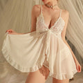Hot Sales Deep V Slip Dress Lace Alluring Bra And Underpants Set Nightgown Ruffle Dress Lingerie Womens Sexy Babydolls Underwear