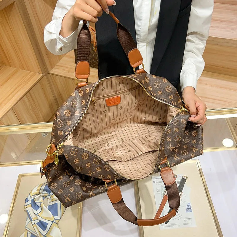 Ladies' Fashionable Commuting Shoulder Bag 2026 New Handbag Boston Bag Large Capacity Bag Retro Printed Crossbody Bag