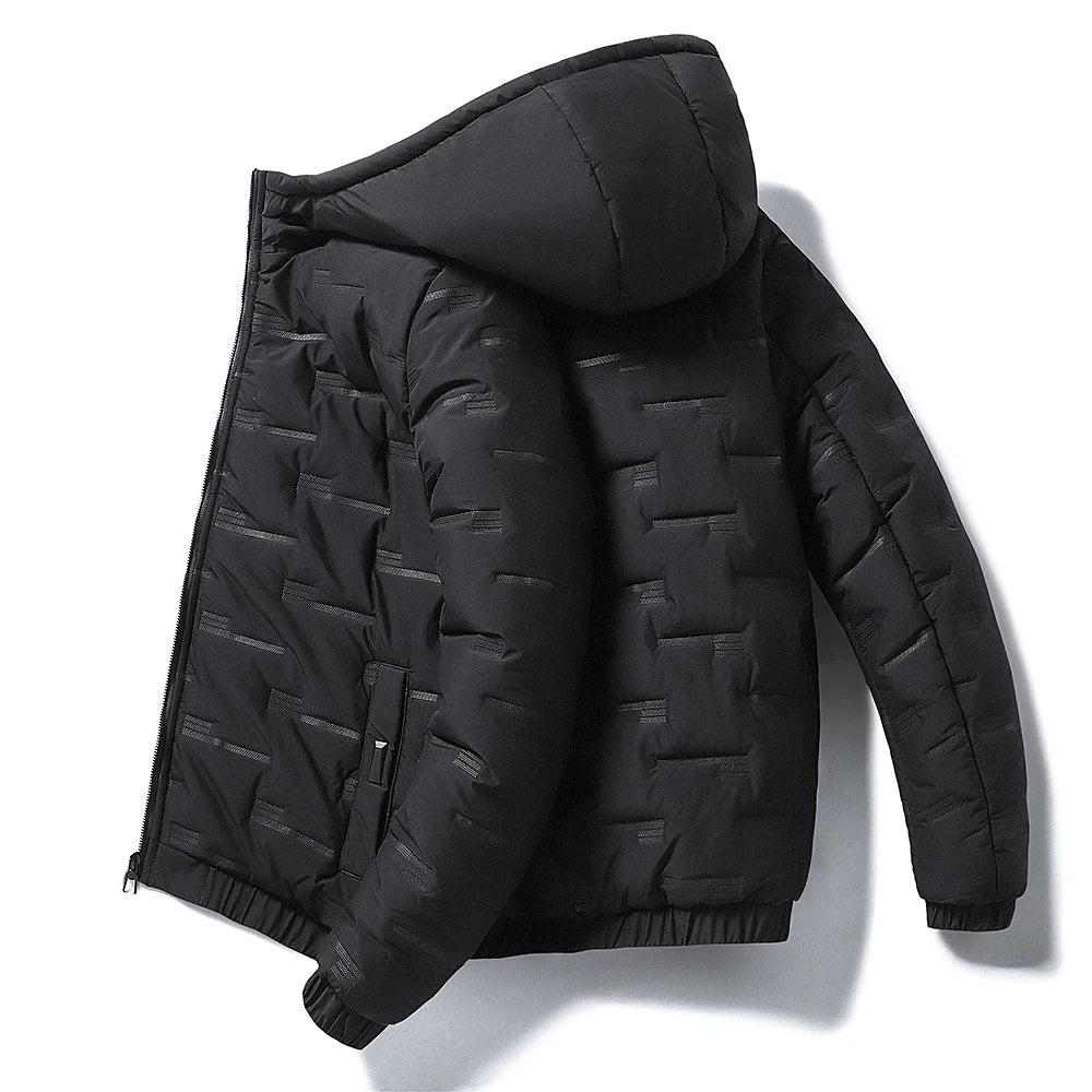 Fashion Men Hiking Down Cotton Jacket Hooded Parkas Zip Pocket Fashion Outerwear Casual Padded Jacket and Coat Men Autumn Winter
